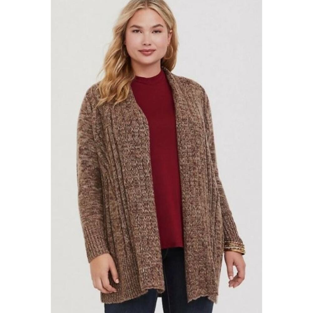 Torrid Womens Size‎ 5X Brown Marled Open Front Cable Knit Cardigan